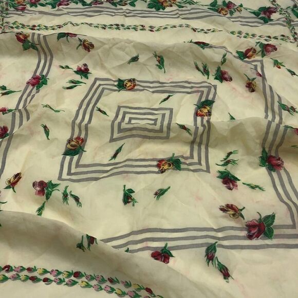 Vintage Diamond Habotai Silk Rosebud Floral Scarve - Picture 6 of 6